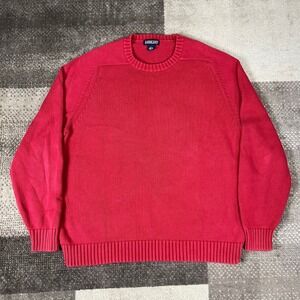 Vintage Lands End Mens Red Cotton Crew Neck Fisherman Sweater Size XL Japan Made